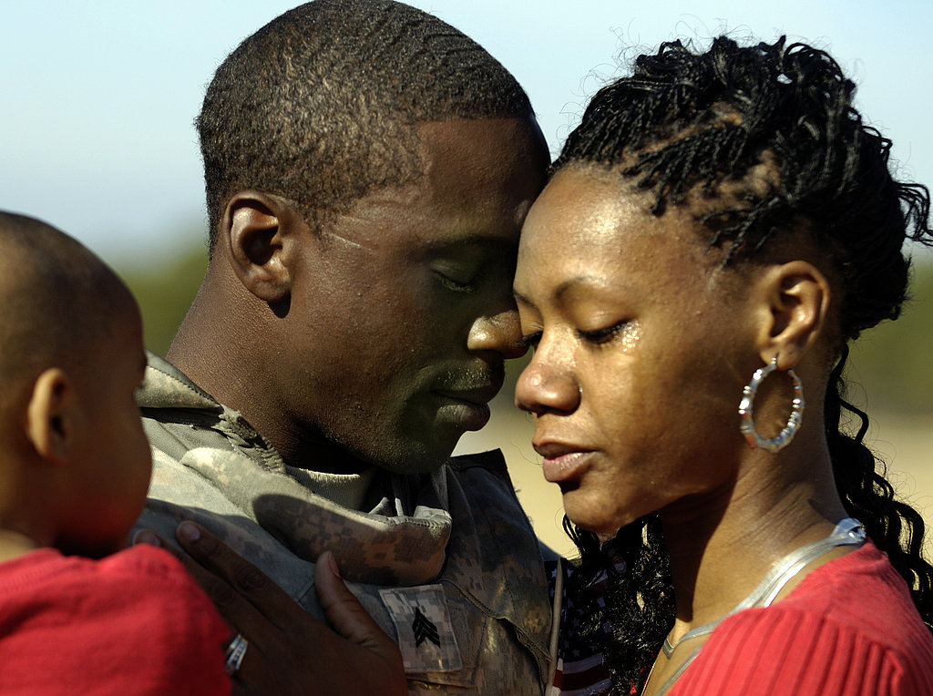 US Army Sgt. Jatorrio Brooks holds his wife, Stephanie, and son, TyReeq, during a homecoming ceremony in 2008.
US Army Sgt. Jatorrio Brooks holds his wife, Stephanie, and son, TyReeq, during a homecoming ceremony in 2008.