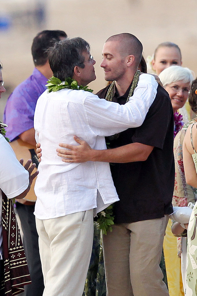 Jake Gyllenhaal hugged his dad, Stephen Gyllenhaal, at his father's Hawaiian wedding in July 2011.
Jake Gyllenhaal hugged his dad, Stephen Gyllenhaal, at his father's Hawaiian wedding in July 2011.