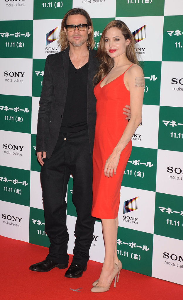 Angelina Jolie made the trip to Tokyo with Brad Pitt in November 2011 where he screened his baseball drama, Moneyball.
Angelina Jolie made the trip to Tokyo with Brad Pitt in November 2011 where he screened his baseball drama, Moneyball.