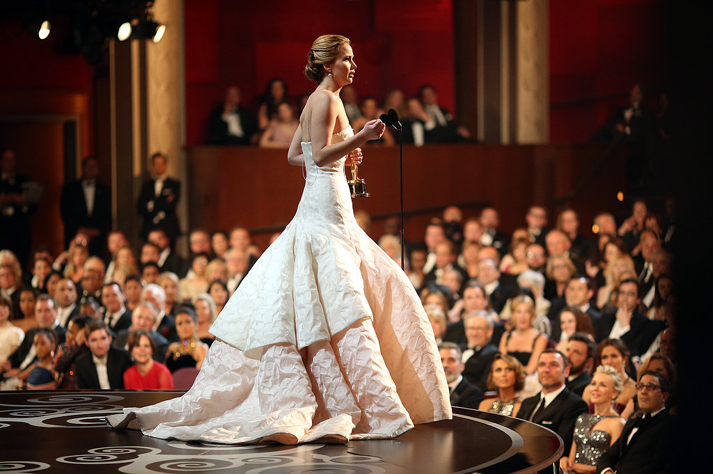 Jennifer Lawrence looked stunning in Dior as she accepted her best actress statue on stage.
Jennifer Lawrence looked stunning in Dior as she accepted her best actress statue on stage.