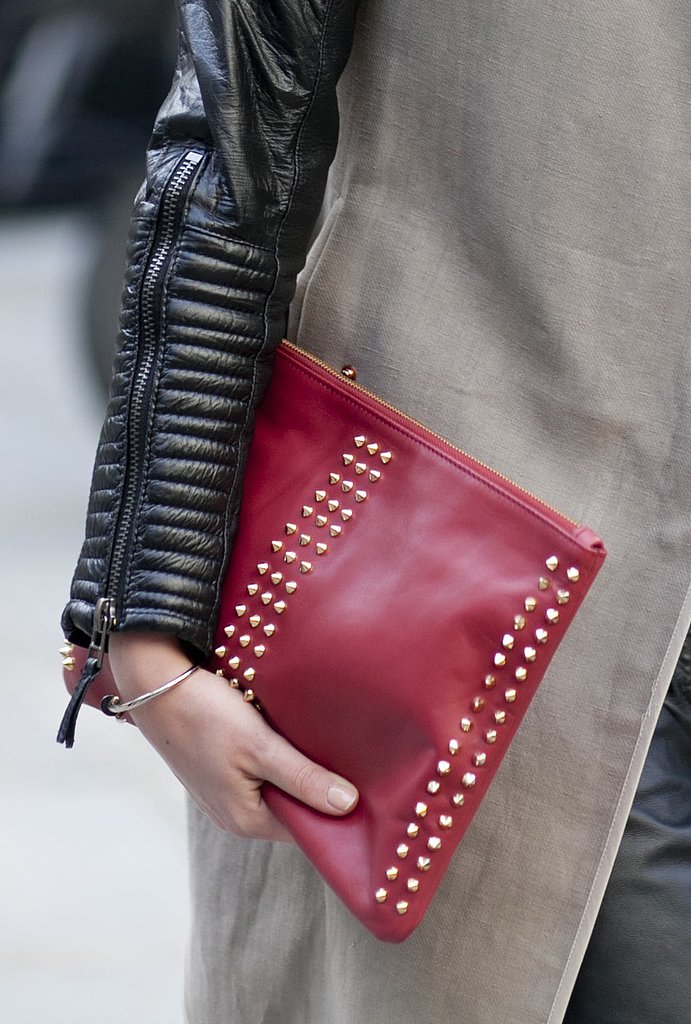 red studded clutch