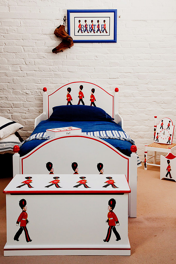 Dragons of Walton Street, the tot hand-painted furniture store in London that designed Prince William's nursery, has its own London-themed pattern — Terry's Soldiers — that can adorn anything from toy chests and wastebaskets to beds, chairs, and bookshelves.
Dragons of Walton Street, the tot hand-painted furniture store in London that designed Prince William's nursery, has its own London-themed pattern — Terry's Soldiers — that can adorn anything from toy chests and wastebaskets to beds, chairs, and bookshelves.