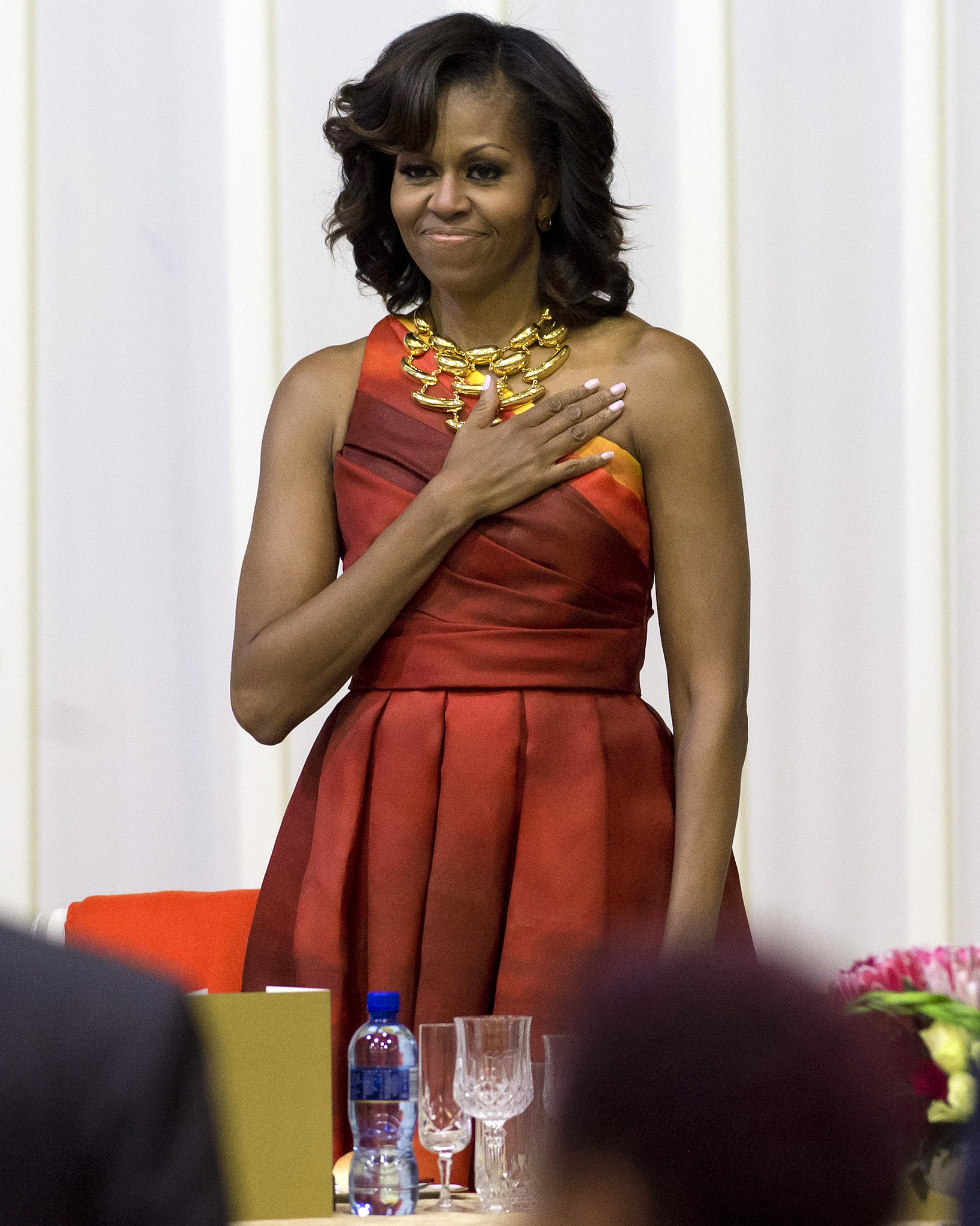 Michelle Obama Was Fabulous As Ever In A Sunset Print One Shoulder