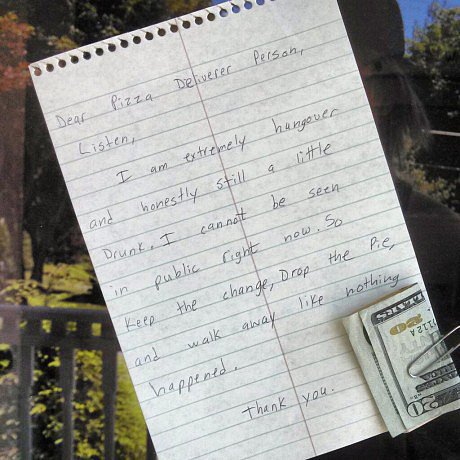 "The best hangover note I've ever read."
Source: Reddit user cheeseburgercat via Imgur
"The best hangover note I've ever read."
Source: Reddit user cheeseburgercat via Imgur