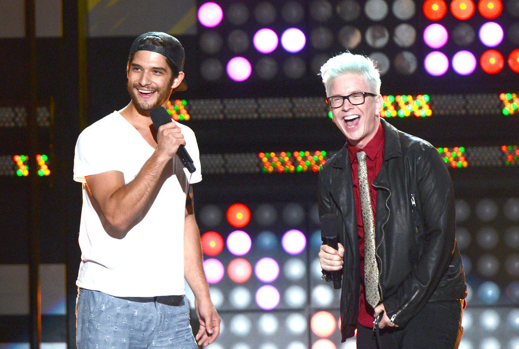 POPSUGAR's Top That! cohost Tyler Oakley laughed with Teen Wolf's Tyler Posey at the MTVu Fandom Awards on Thursday.
POPSUGAR's Top That! cohost Tyler Oakley laughed with Teen Wolf's Tyler Posey at the MTVu Fandom Awards on Thursday.