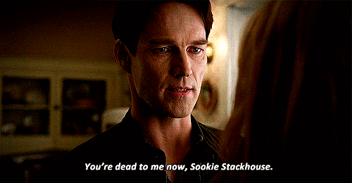 Bill renounces Sookie, eventually, because she hurts him. Bill renounces Sookie, eventually, because she hurts him.