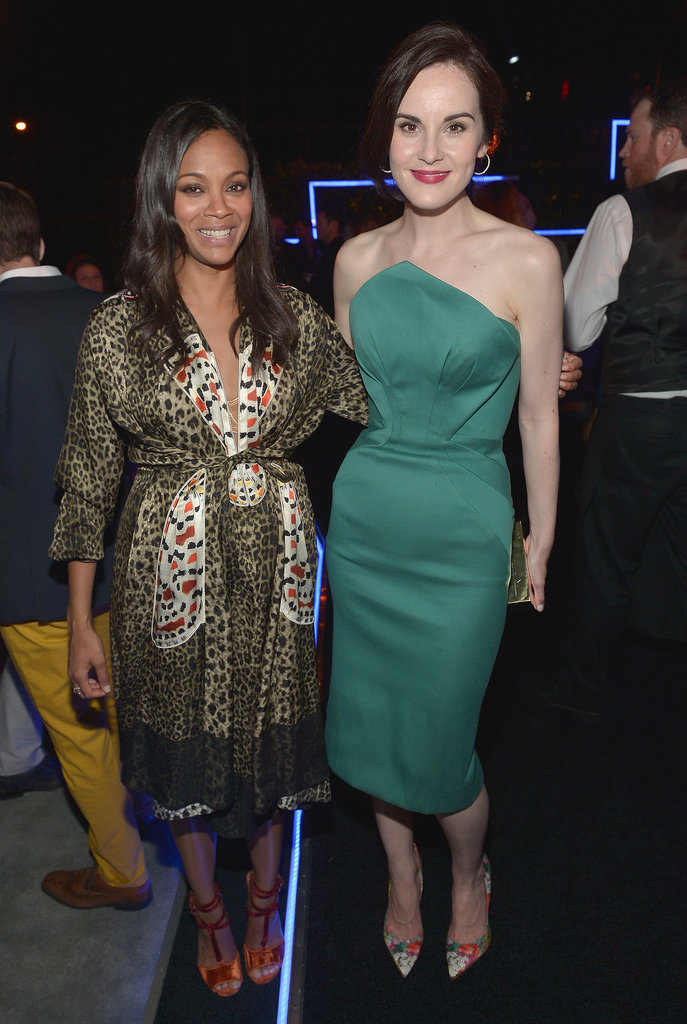 Zoe Saldana showed off her bump alongside Michelle Dockery at an Emmys party in LA on Thursday night.
Zoe Saldana showed off her bump alongside Michelle Dockery at an Emmys party in LA on Thursday night.