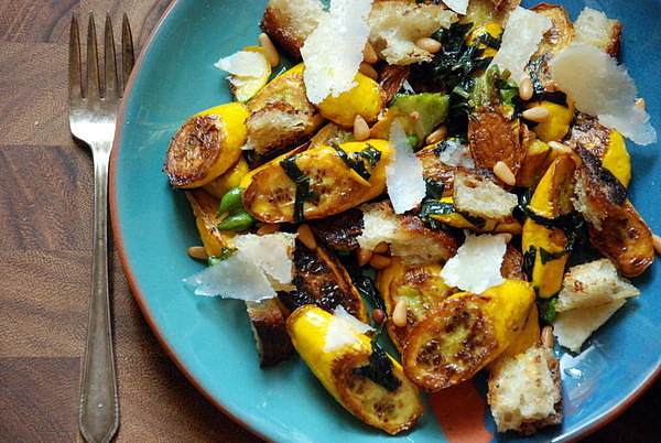 Zucchini With Basil, Pine Nuts, and Croutons Zucchini With Basil, Pine Nuts, and Croutons