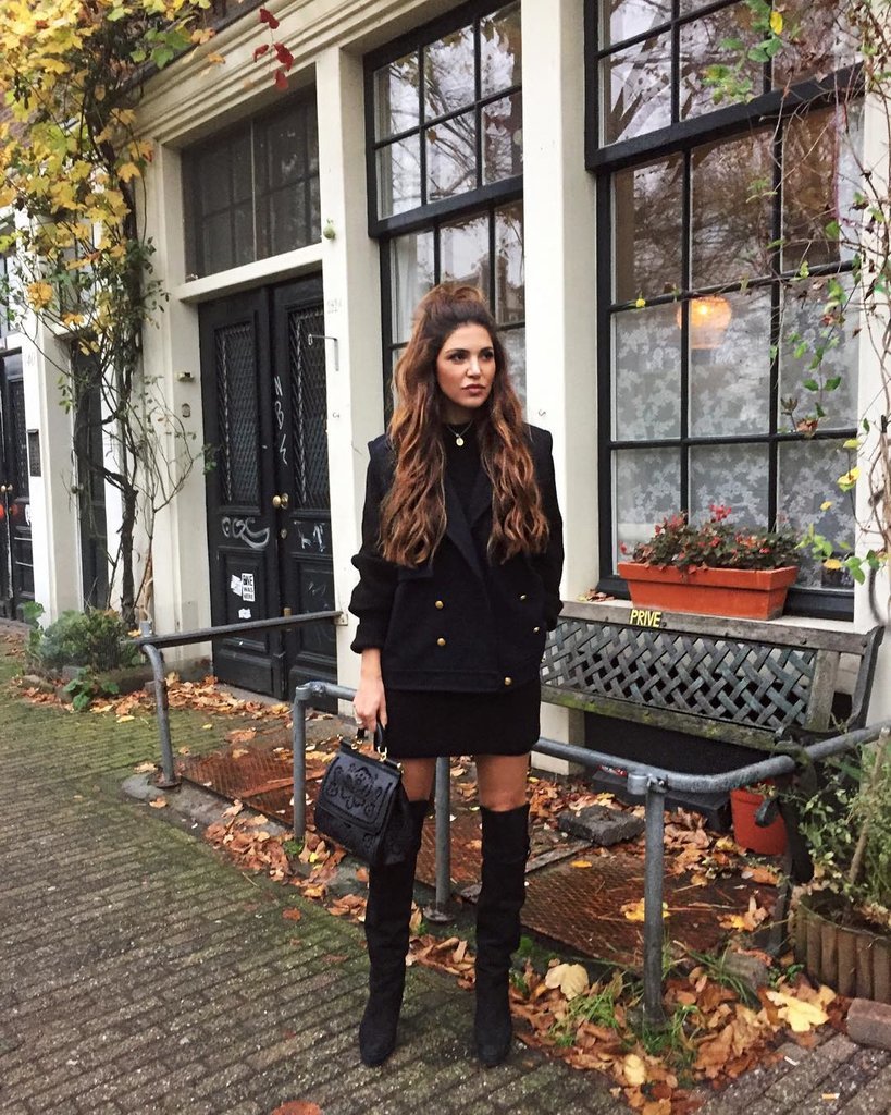 blazer dress thigh high boots