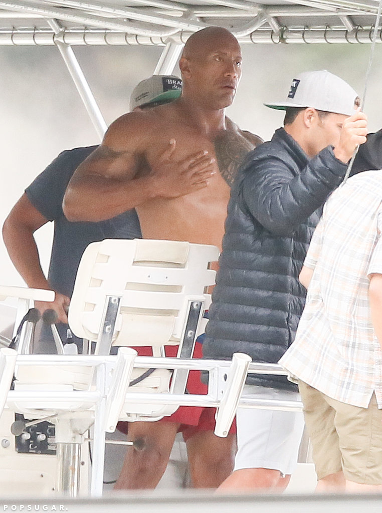 Dwayne Johnson Shirtless on the Set of Baywatch April 2016 | POPSUGAR