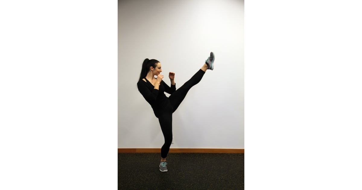 B. Kick left leg, imagining driving ball of foot into the groin of a