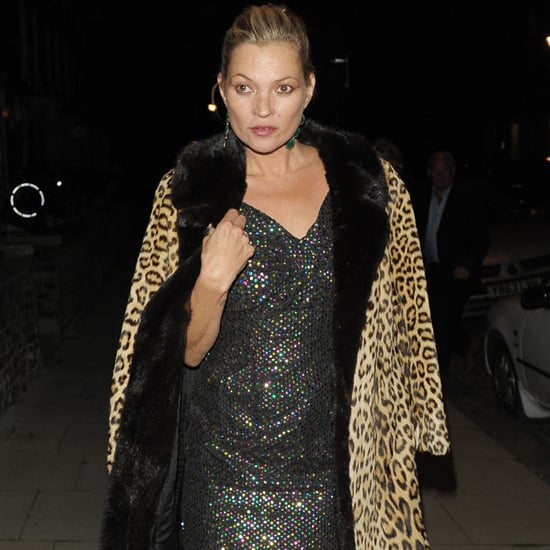 Kate Moss Wearing a Dress and Leopard Coat