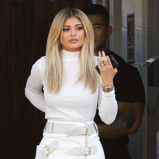 Kylie Jenner Wearing White Skirt and Turtleneck