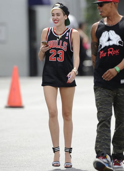 Miley Cyrus Pantless Wearing a Bulls Jersey | POPSUGAR Fashion