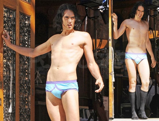 Pictures Of Russell Brand In His Underwear Filming Arthur POPSUGAR Celebrity