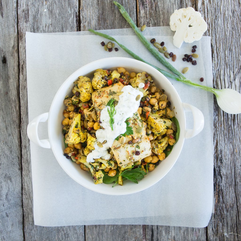 Salad Bliss: Fish With Moroccan Cauliflower + Coconut Yoghurt Dressing